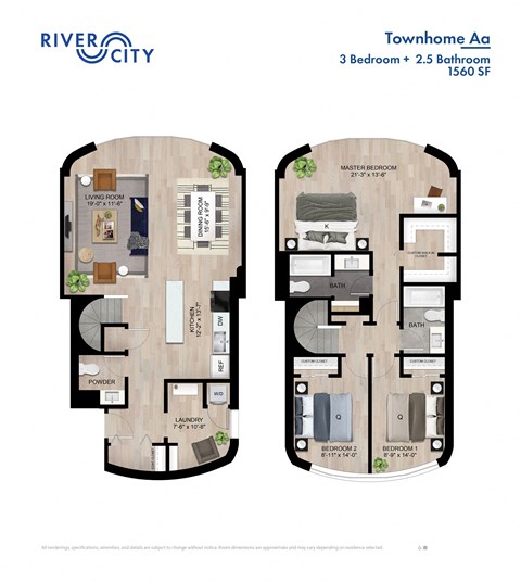 Floor plan for 3 beds, 2.5 baths, 1560 sqft